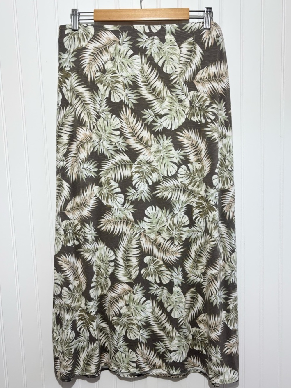 J. Jill Tropical Palm Print Maxi Skirt A-Line Stretch Brown Green M - Picture 4 of 9